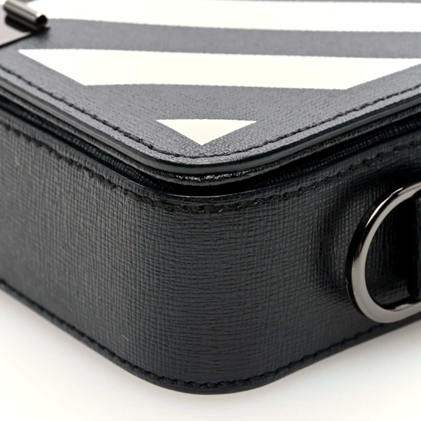 Saffiano Striped Mini Diag Binder Clip Bag Black White Yellow