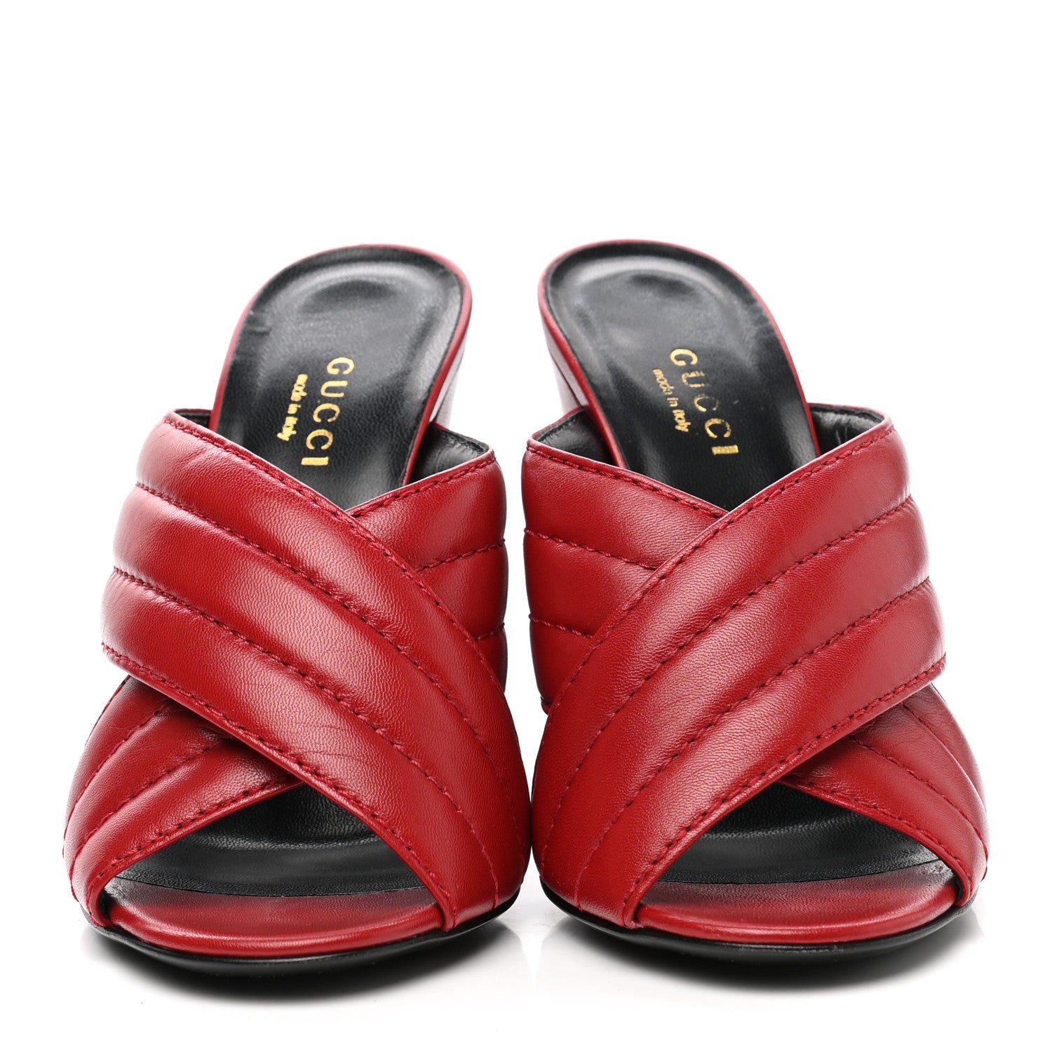 Gucci Malaga Kid Webby Crossover High Heel Slide Sandals 35 Hibiscus Red 2 of 8