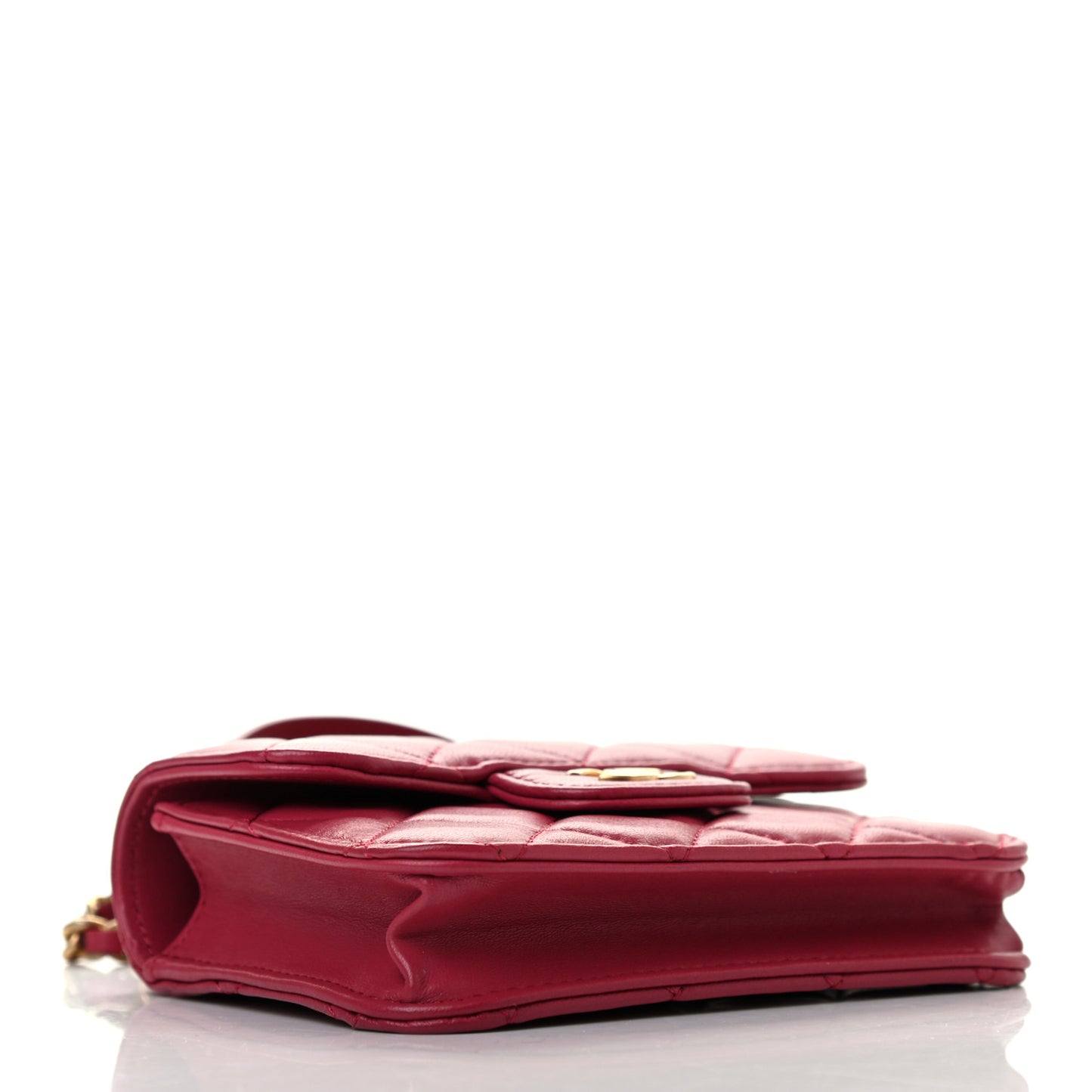 Lambskin Quilted Top Handle Flap Coin Purse With Chain Dark Pink