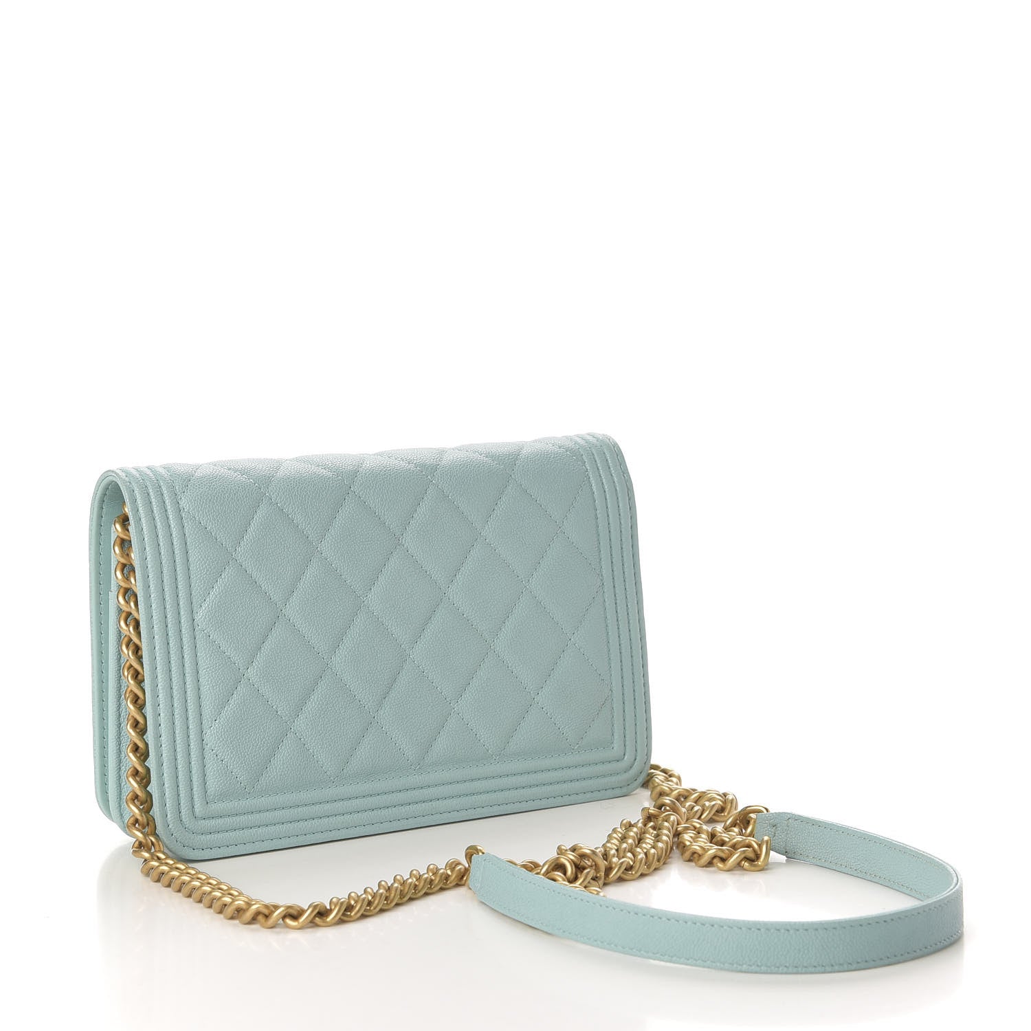 Chanel Caviar Quilted Boy Wallet On Chain WOC Light Blue 3 of 12