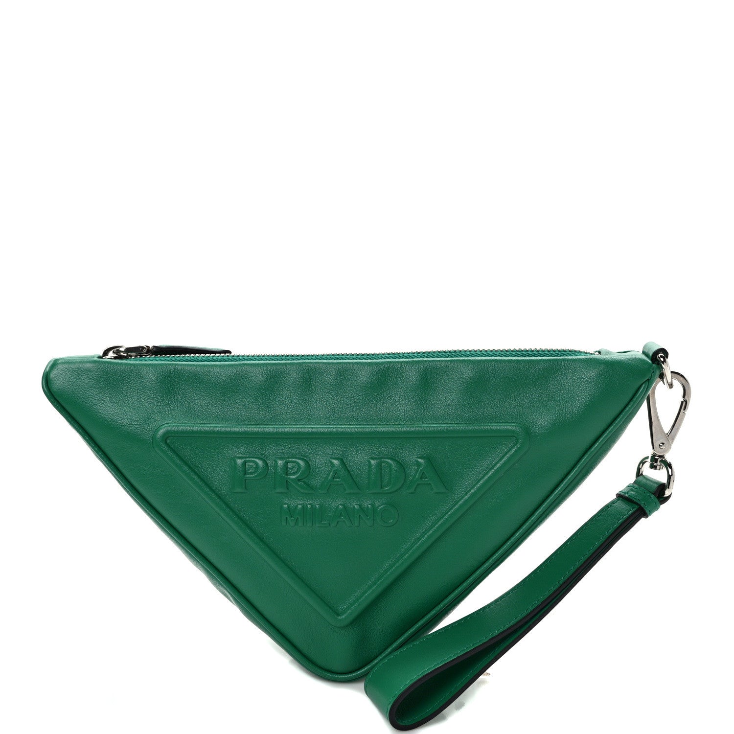 Prada Grace Lux Triangle Logo Embossed Triangle Wristlet Pouch Mango 1 of 9