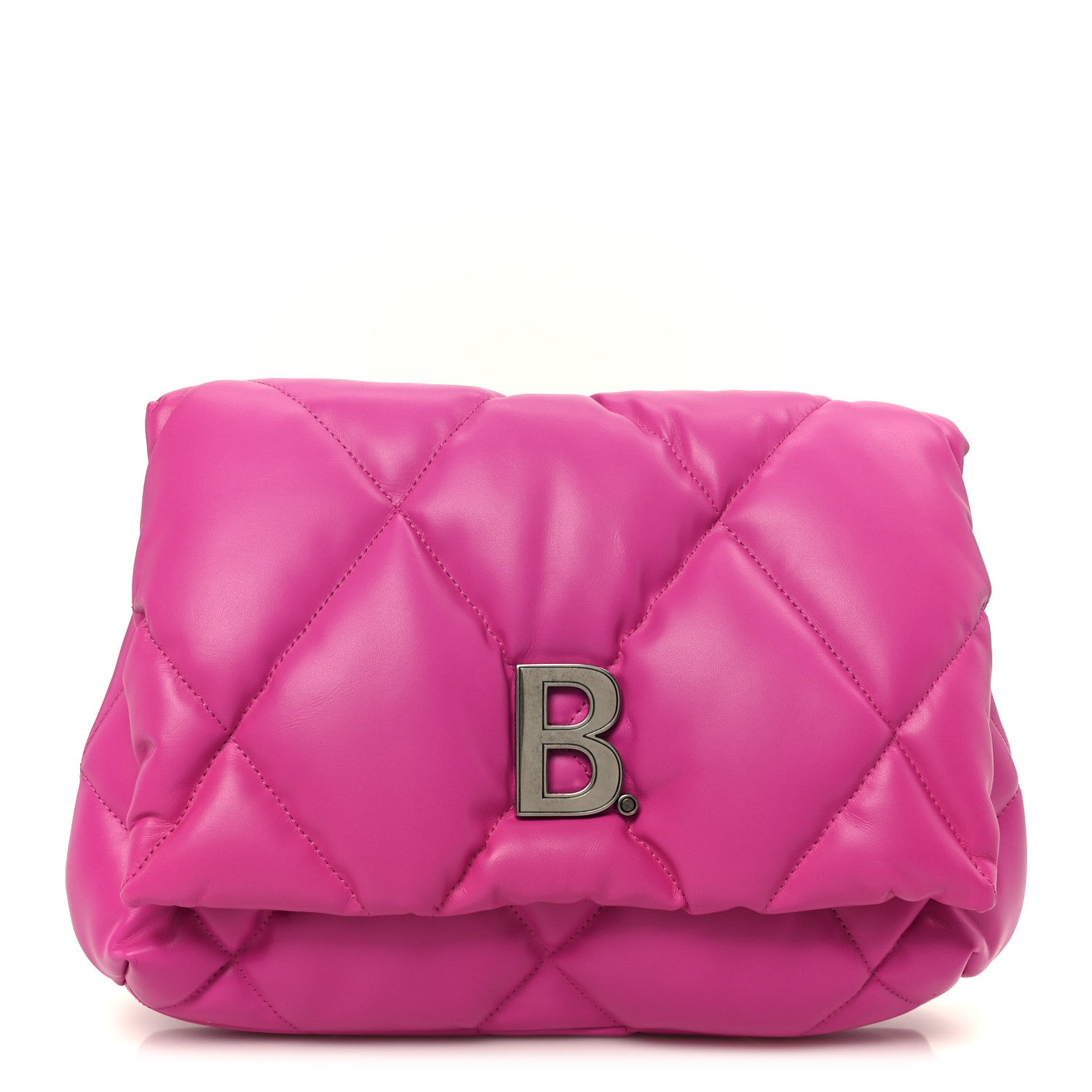 Balenciaga Nappa Calfskin Quilted Touch B Puffy Clutch Fuchsia 1 of 8