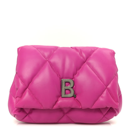 Balenciaga Nappa Calfskin Quilted Touch B Puffy Clutch Fuchsia 1 of 8