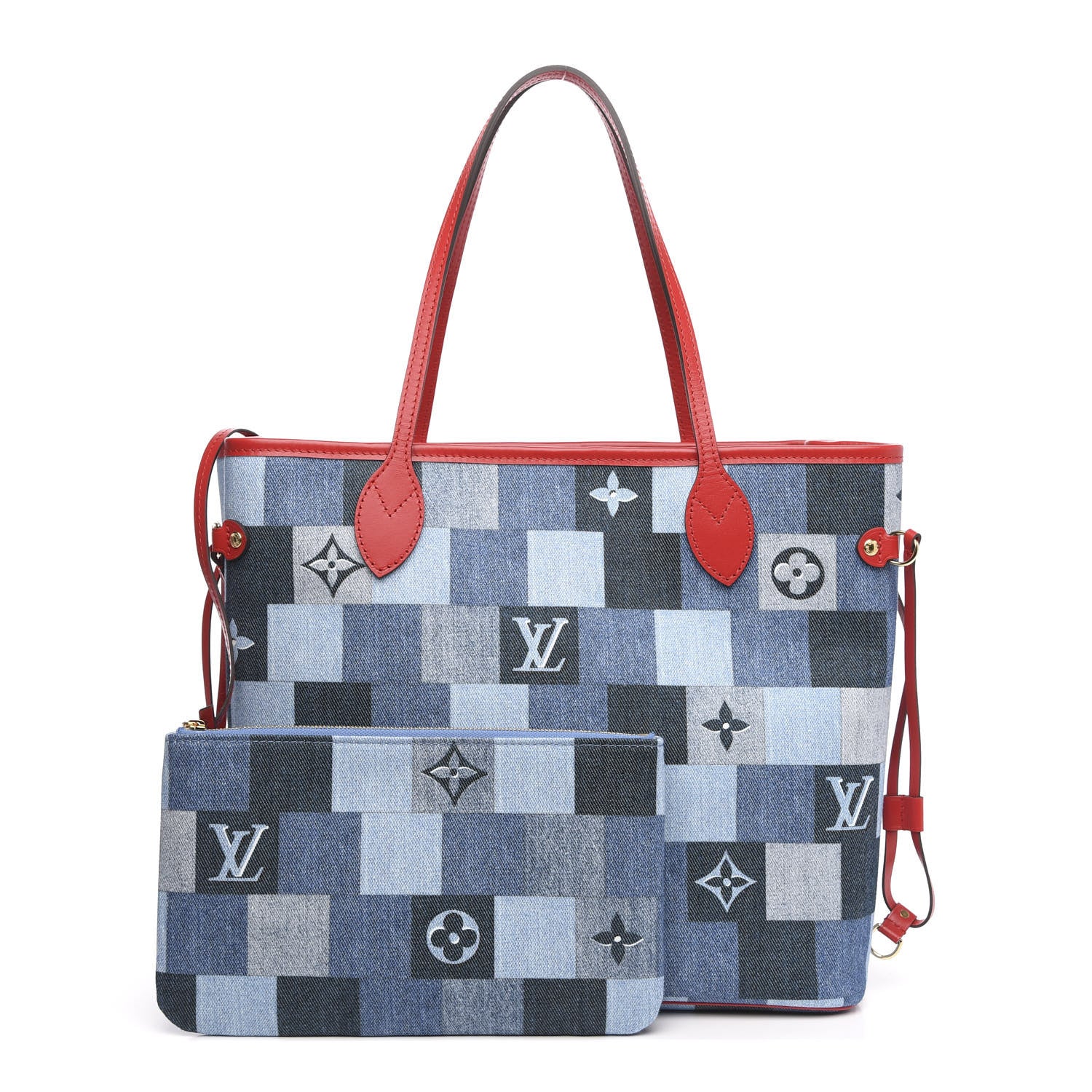 Louis Vuitton Denim Damier Monogram Patchwork Neverfull Blue Rouge 1 of 11
