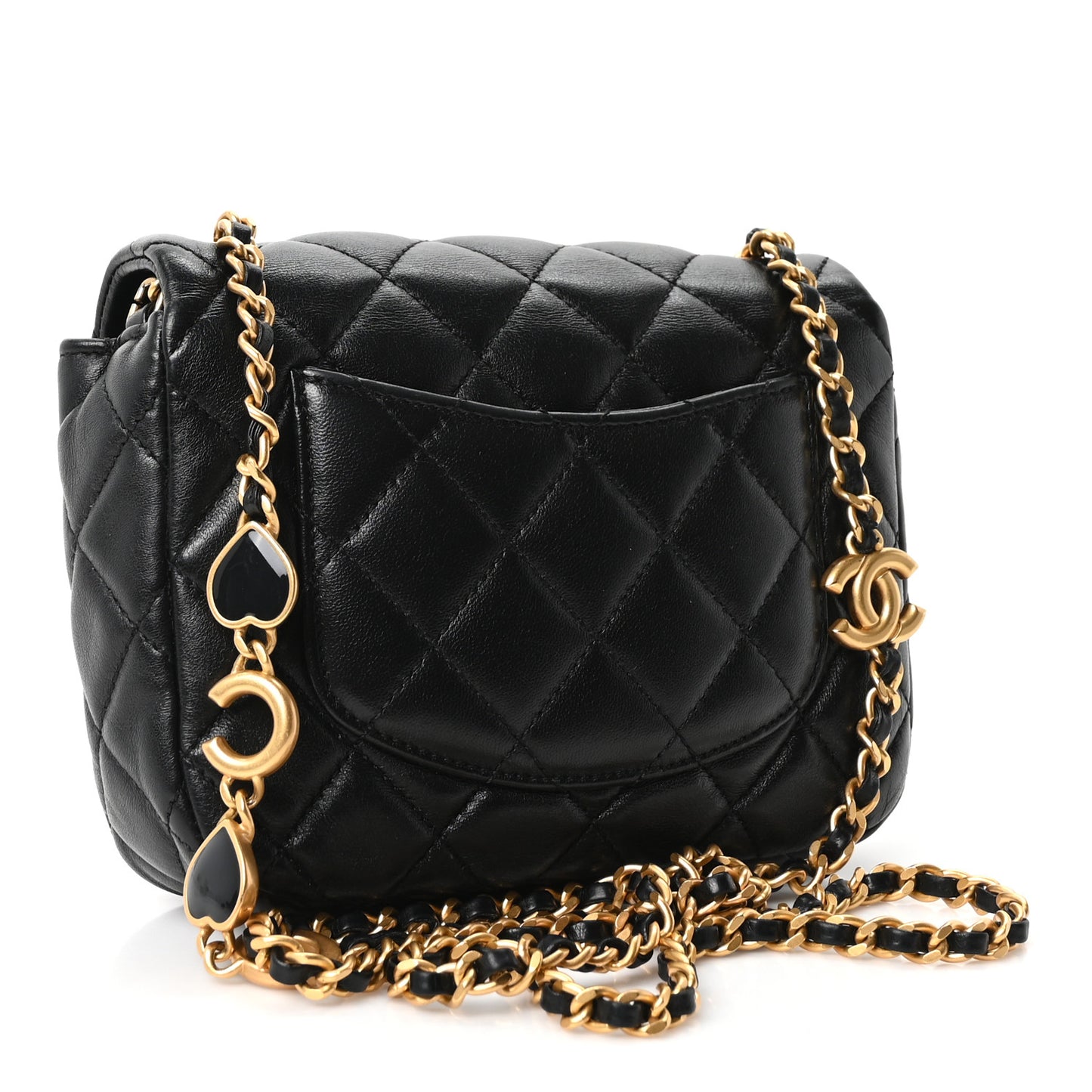 Lambskin Enamel Quilted Mini Coco Hearts Square Flap Black
