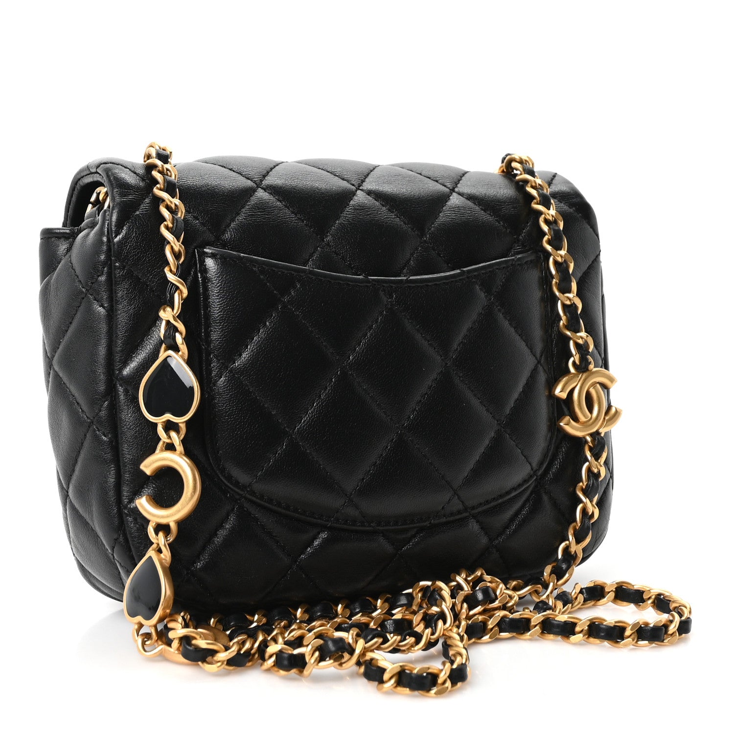 Chanel Lambskin Enamel Quilted Mini Coco Hearts Square Flap Black 3 of 11