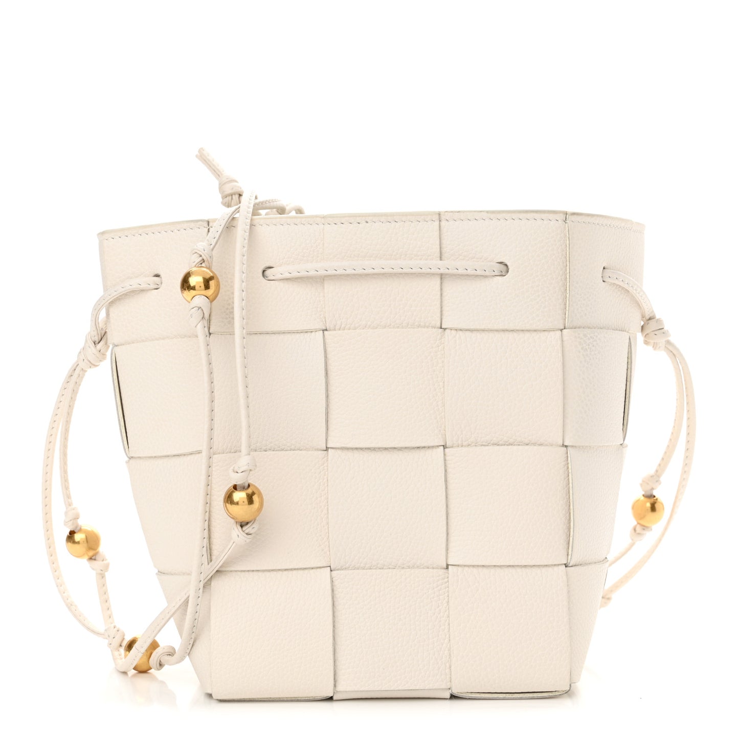 Lambskin Maxi Intrecciato Small Cassette Crossbody Bucket Bag White