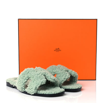 Hermes Woolskin Oran Sandals 37 Vert D'Eau 9 of 9