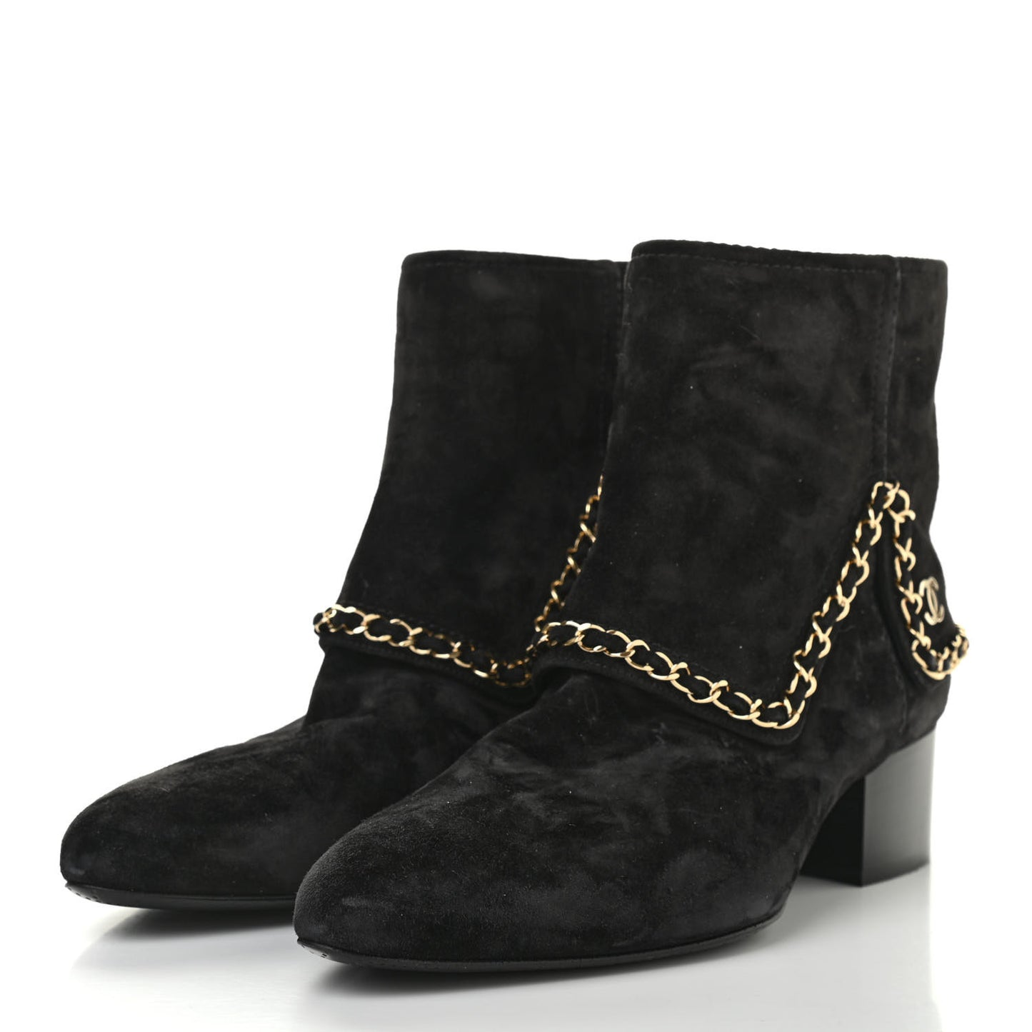 Suede Calfskin Chain CC Short Boots 39.5 Black