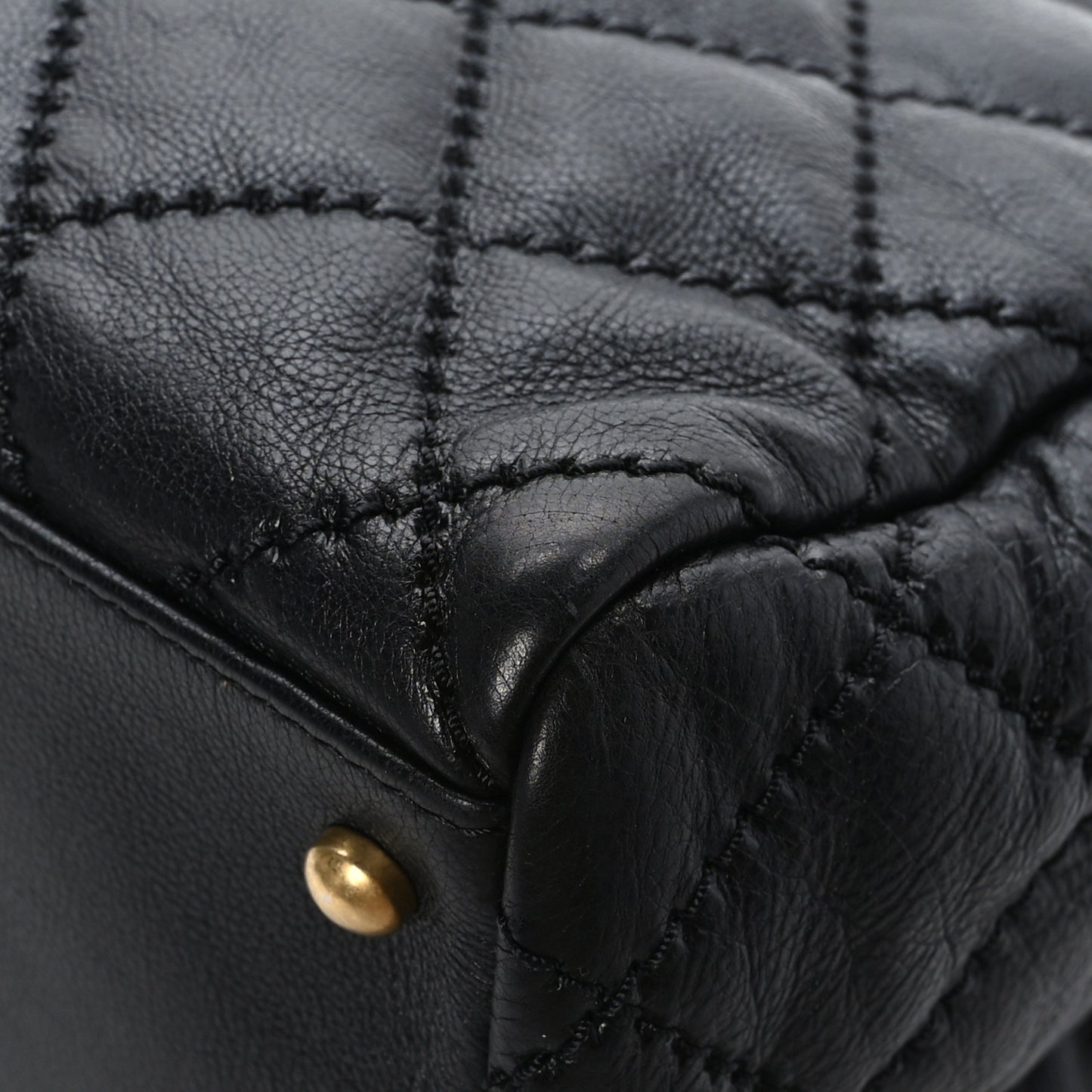 Calfskin Stitched Large Retro Chain Tote Black
