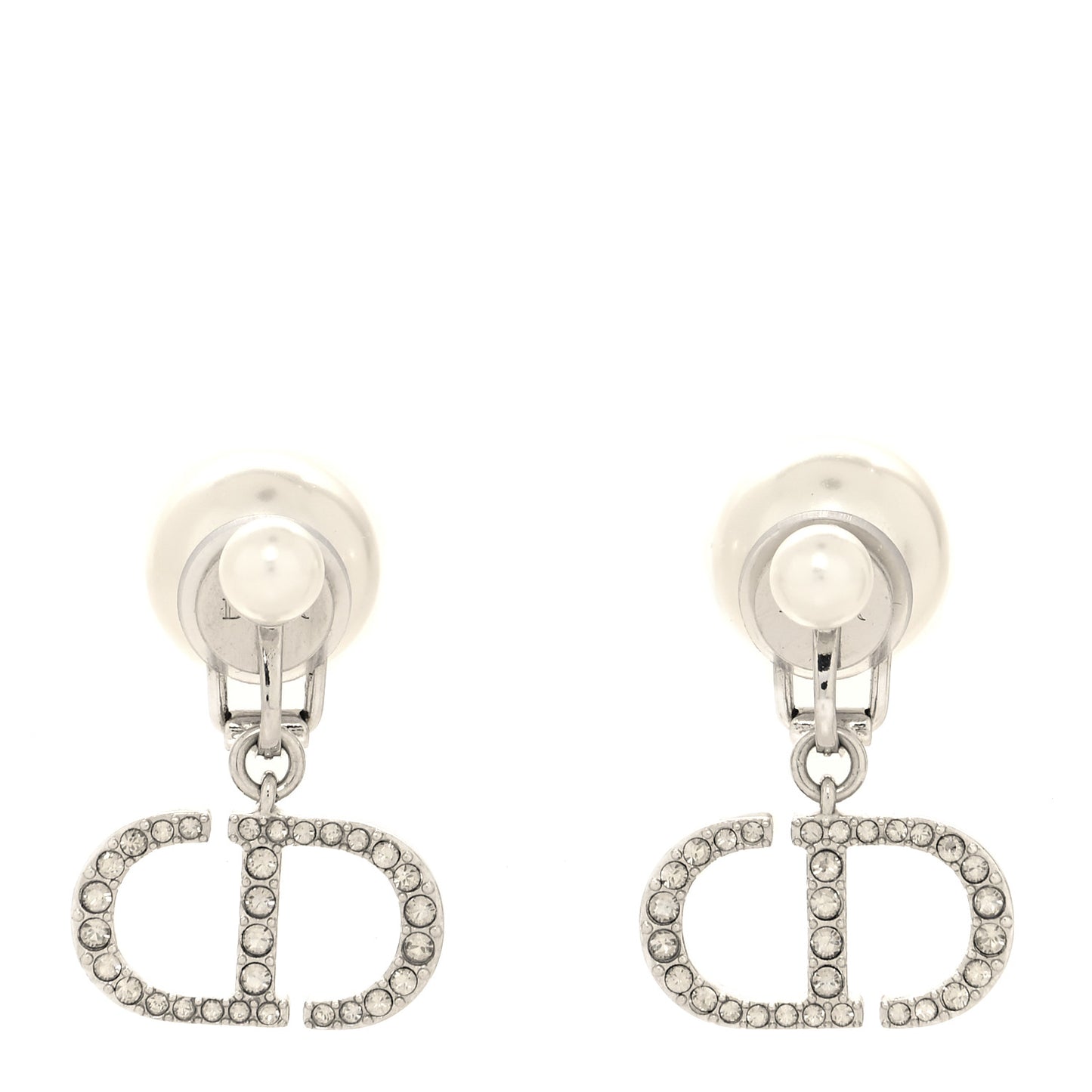 Pearl Crystal Tribal CD Clip On Drop Earrings Silver