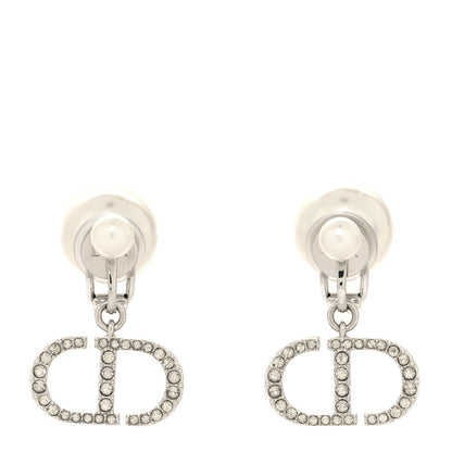 Christian Dior Pearl Crystal Tribal CD Clip On Drop Earrings Silver 1 of 4