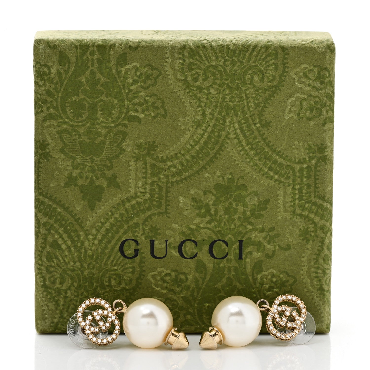 Gucci Metal Crystal Pearl Interlocking G Earrings Shiny Gold 6 of 6