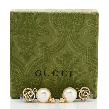 Gucci Metal Crystal Pearl Interlocking G Earrings Shiny Gold 6 of 6