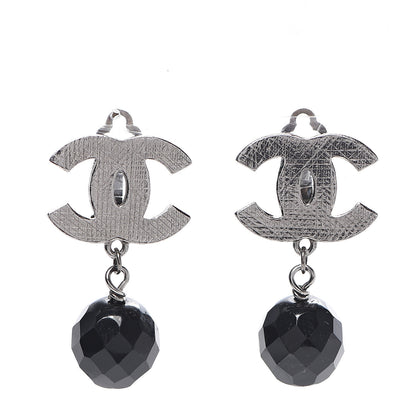 Chanel Ruthenium CC Bead Drop Clip On Earrings Black 1 of 5