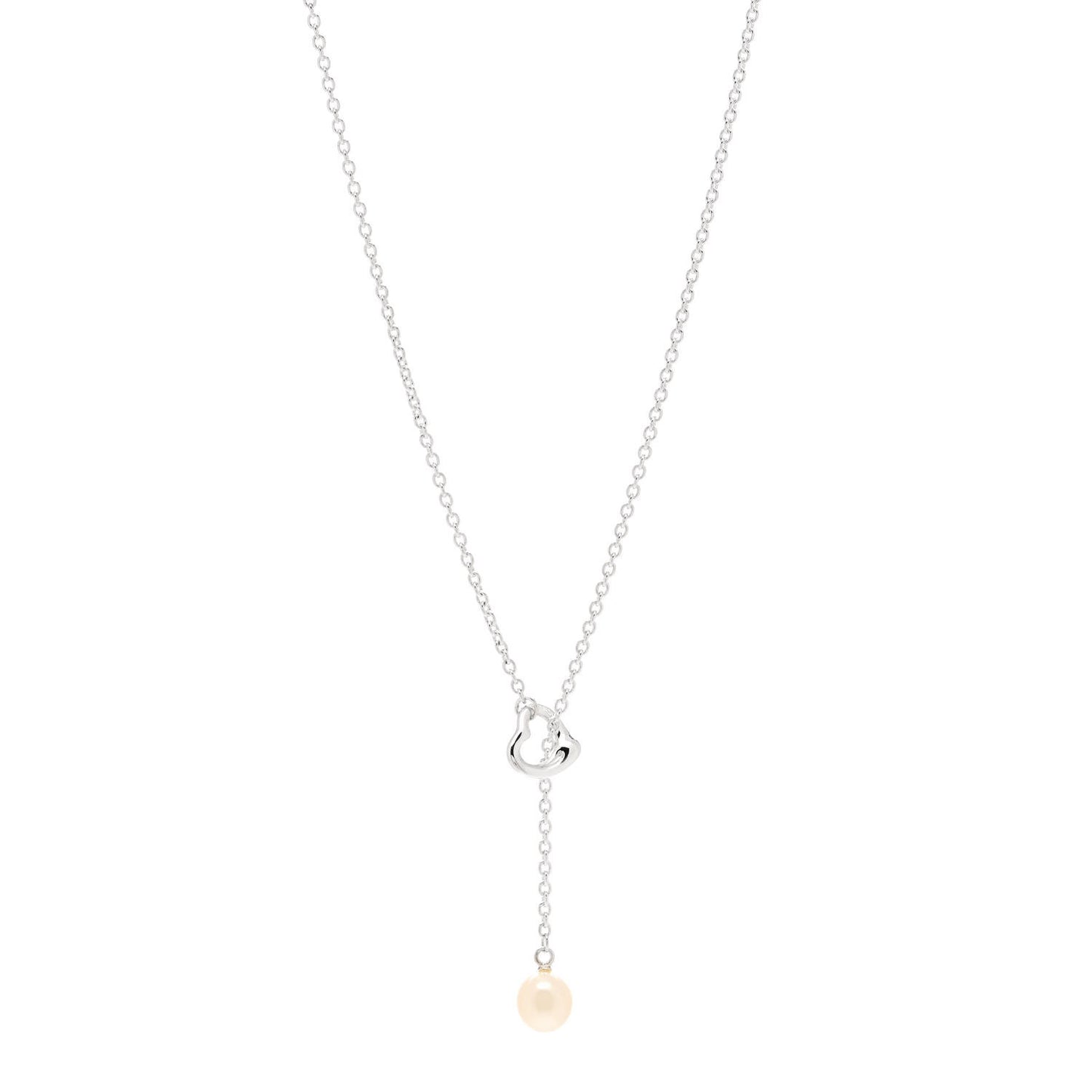 Sterling Silver Pearl 7.5-8mm Elsa Peretti Open Heart Lariat Necklace