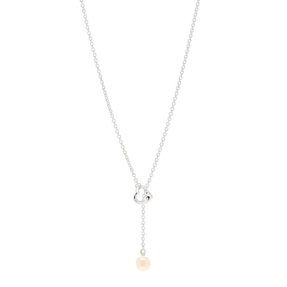Tiffany Sterling Silver Pearl 7.5-8mm Elsa Peretti Open Heart Lariat Necklace 1 of 5