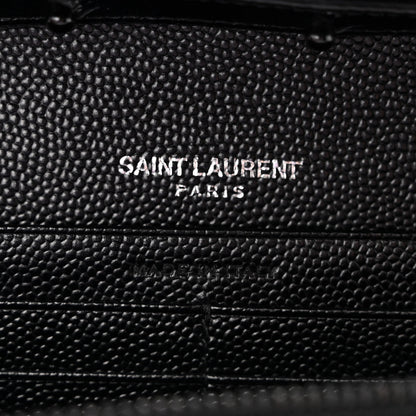 Saint Laurent Grain De Poudre Matelasse Chevron Monogram Monochrome Chain Wallet Black 6 of 11