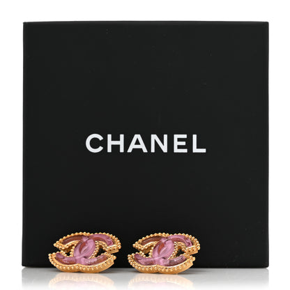 Chanel Enamel CC Earrings Gold Pink 5 of 5