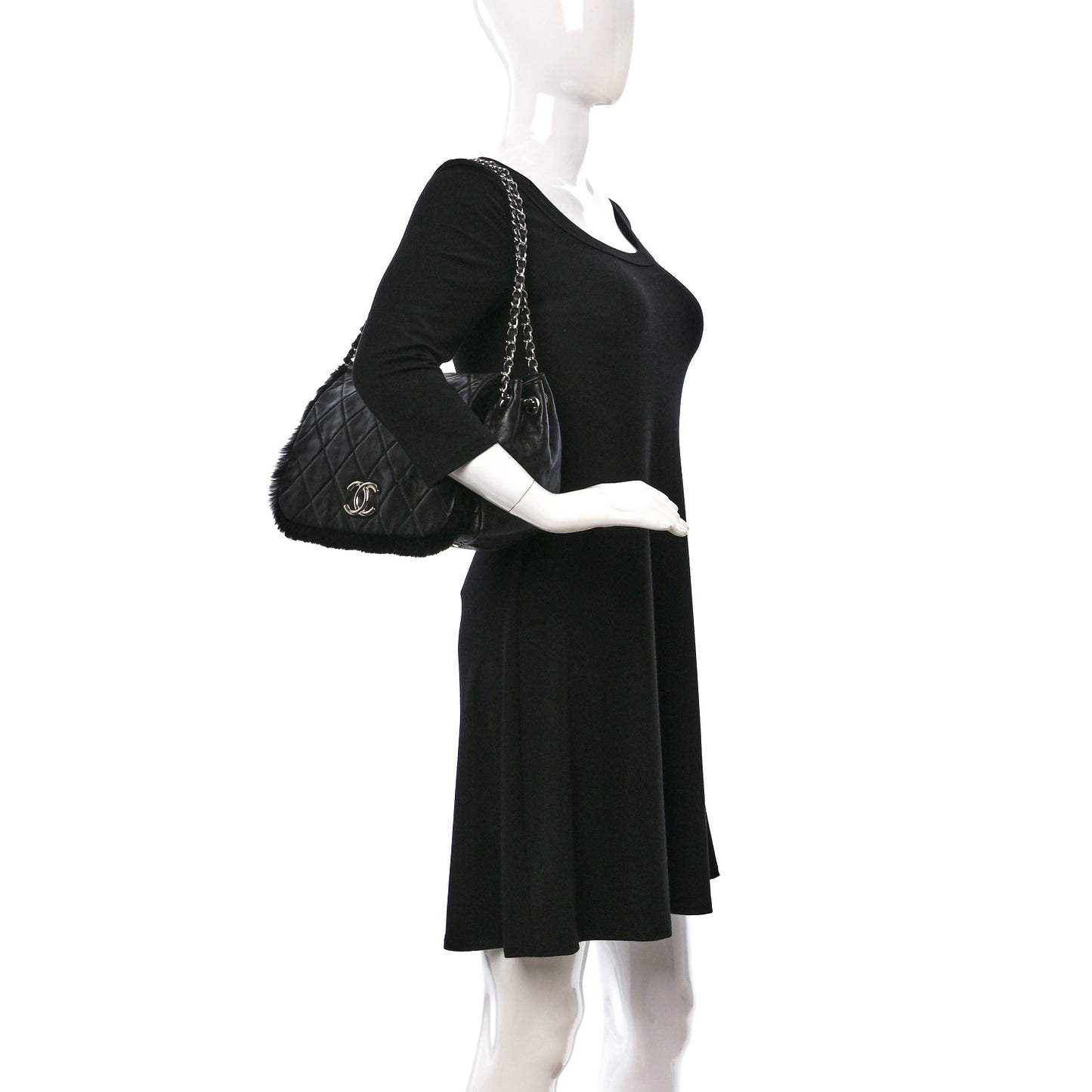 Lambskin Shearling CC Flap Bag Black