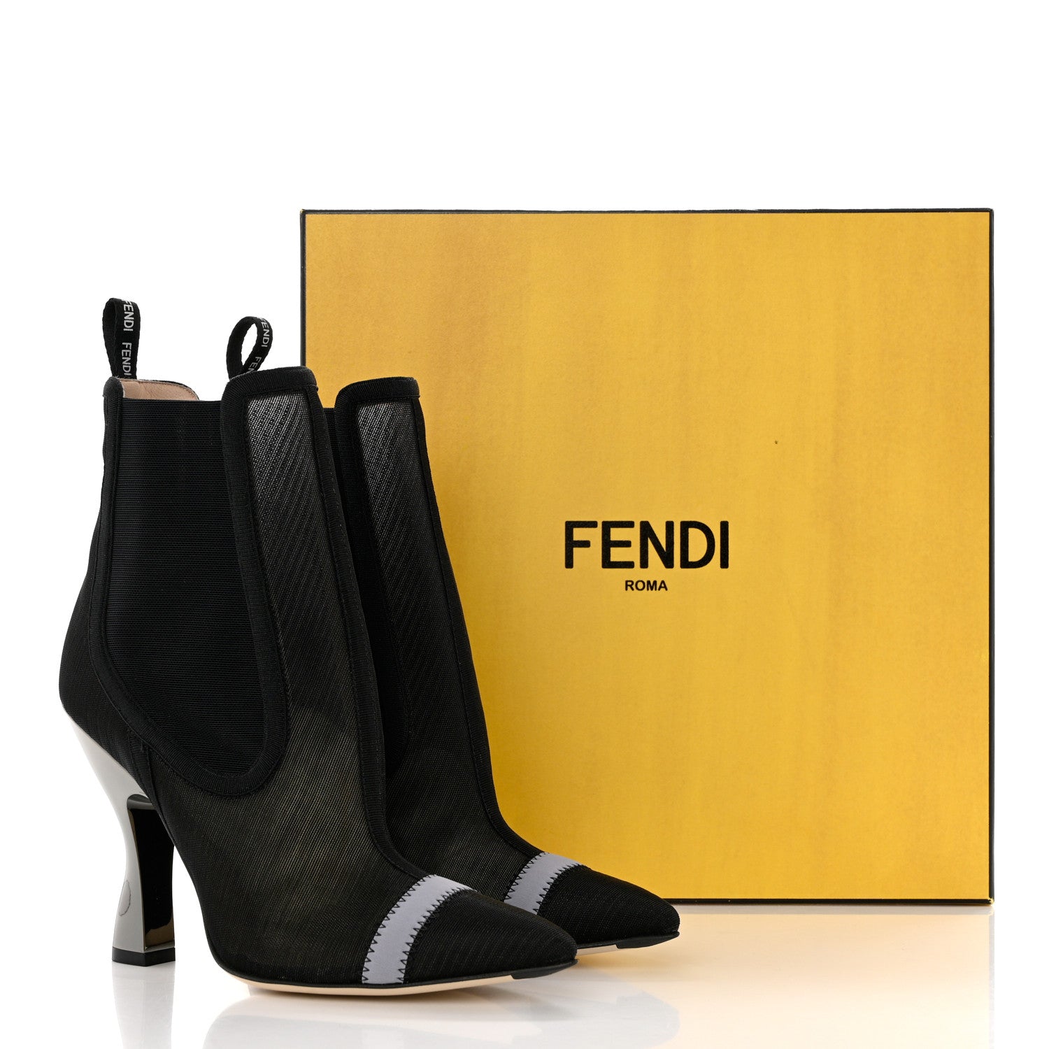 Fendi Mesh Colibri Mid Heel Ankle Booties 36 Antracite Black 8 of 8