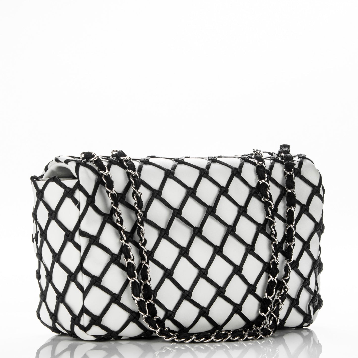 Lambskin Jumbo Canebiers Net Flap White
