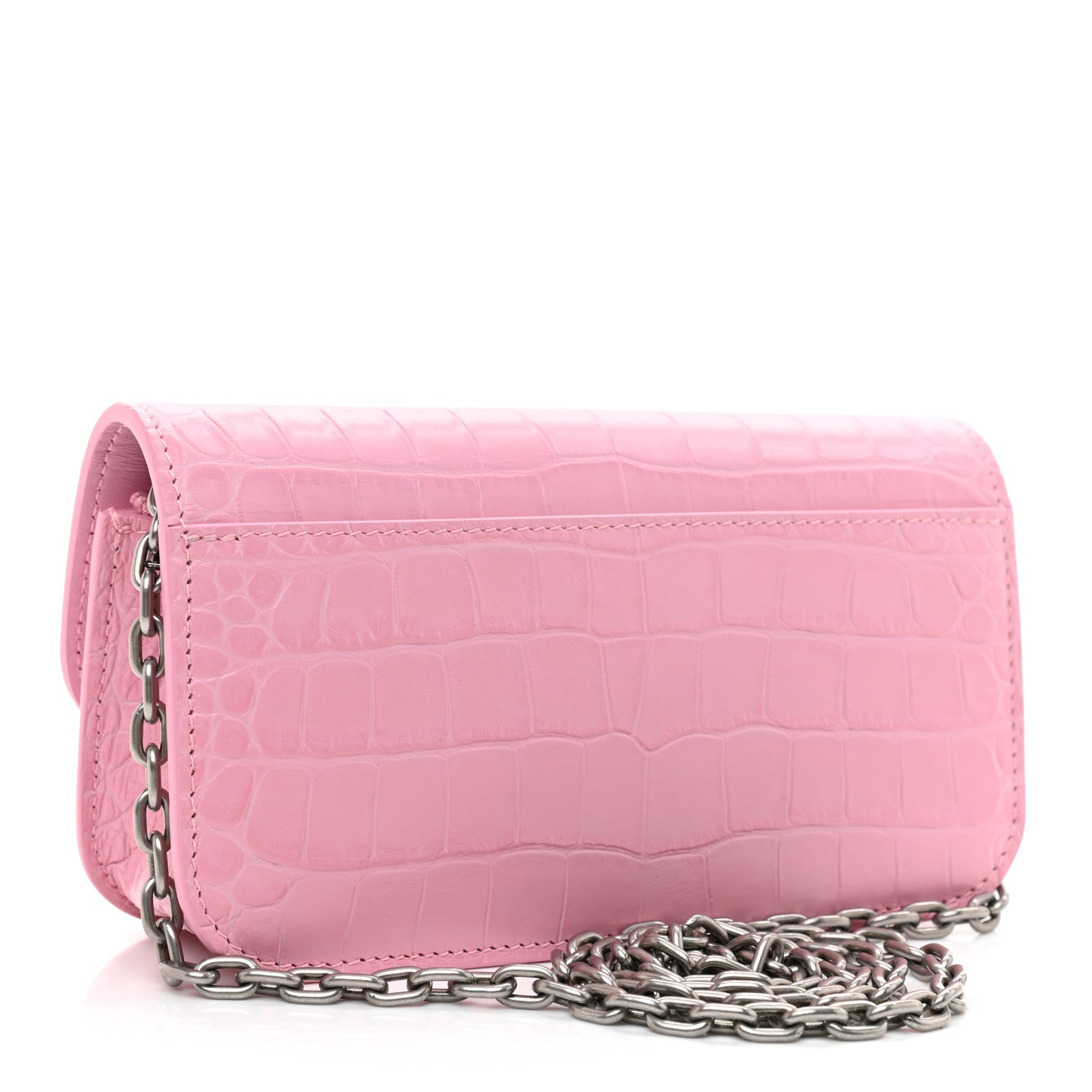 Balenciaga Extra Supple Calfskin Crocodile Embossed Gossip Wallet On Chain Candy Pink 3 of 8
