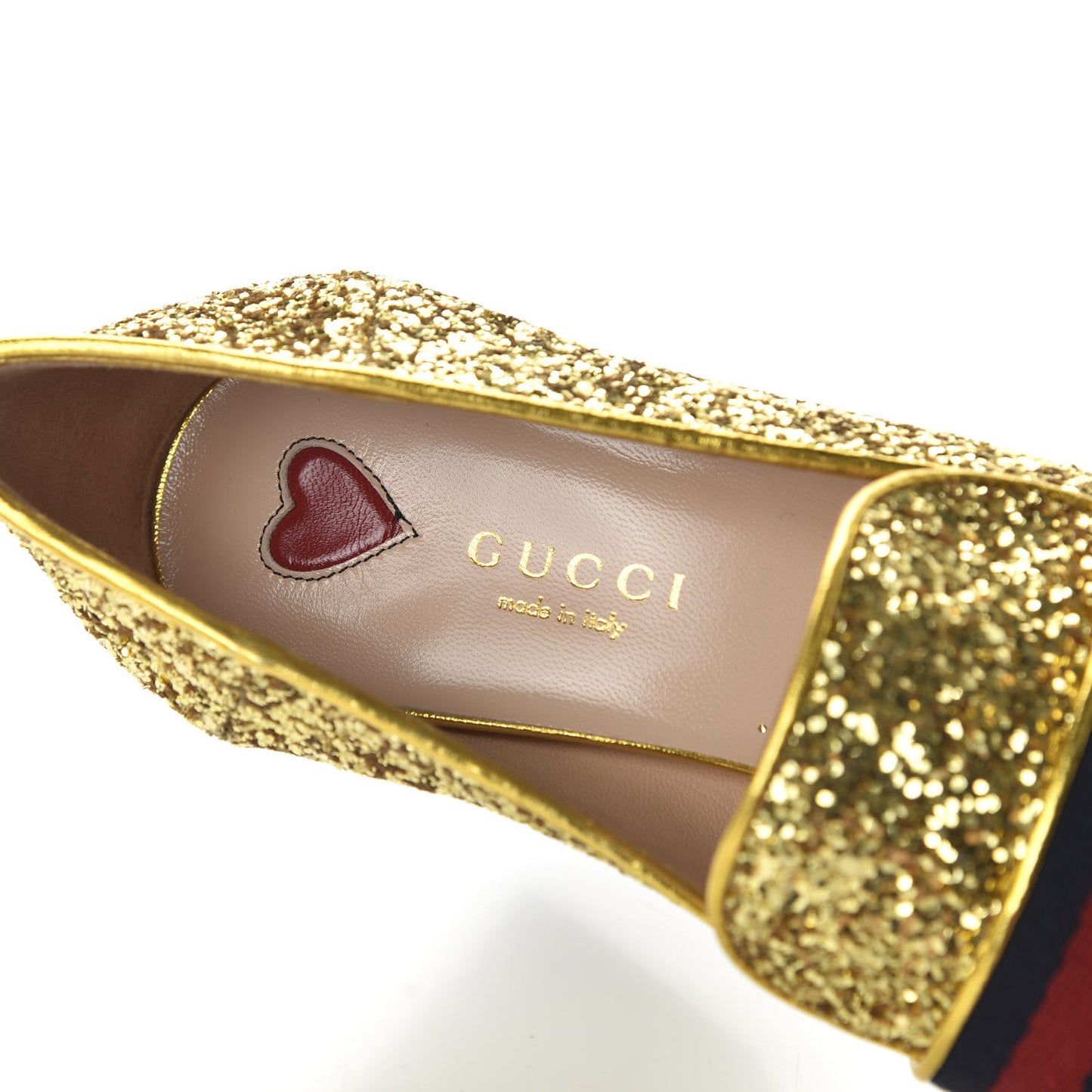 Glitter Nappa Web Peyton 75mm Loafer Pumps 36.5 Oro Vecchio