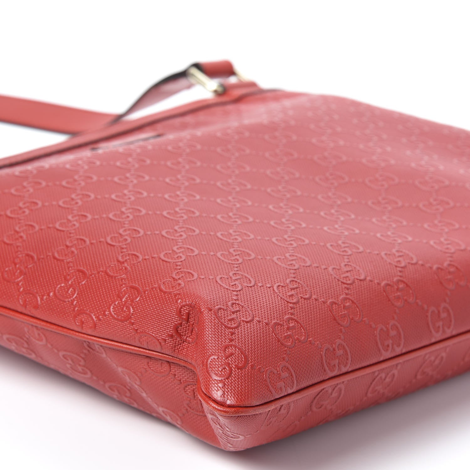 Gucci Coated Canvas Monogram Embossed Medium Flat Messenger Bag Red 5 of 9