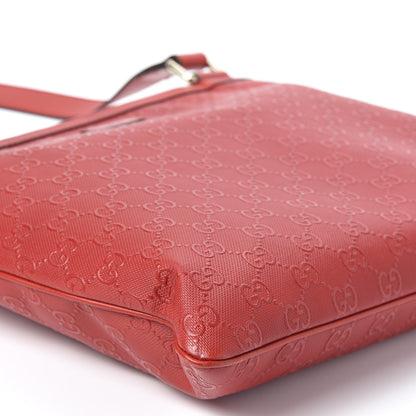 Gucci Coated Canvas Monogram Embossed Medium Flat Messenger Bag Red 5 of 9