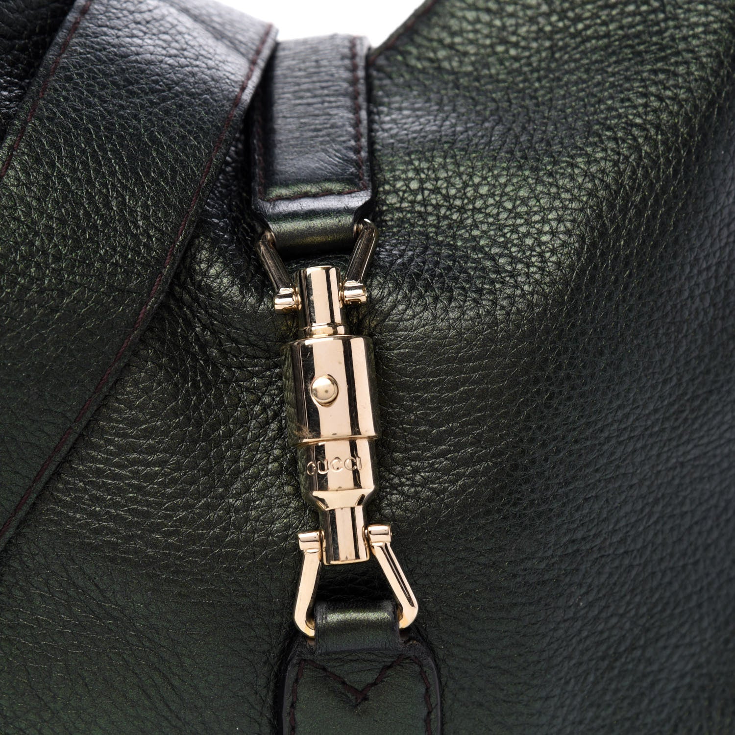 Gucci Metallic Pebbled Calfskin Large New Jackie Shoulder Bag Green 10 of 11