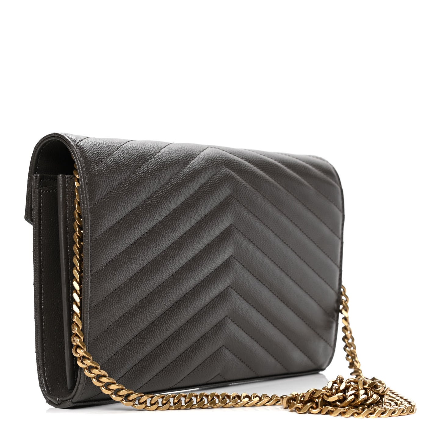 Grain De Poudre Matelasse Chevron Monogram Chain Wallet Pebble
