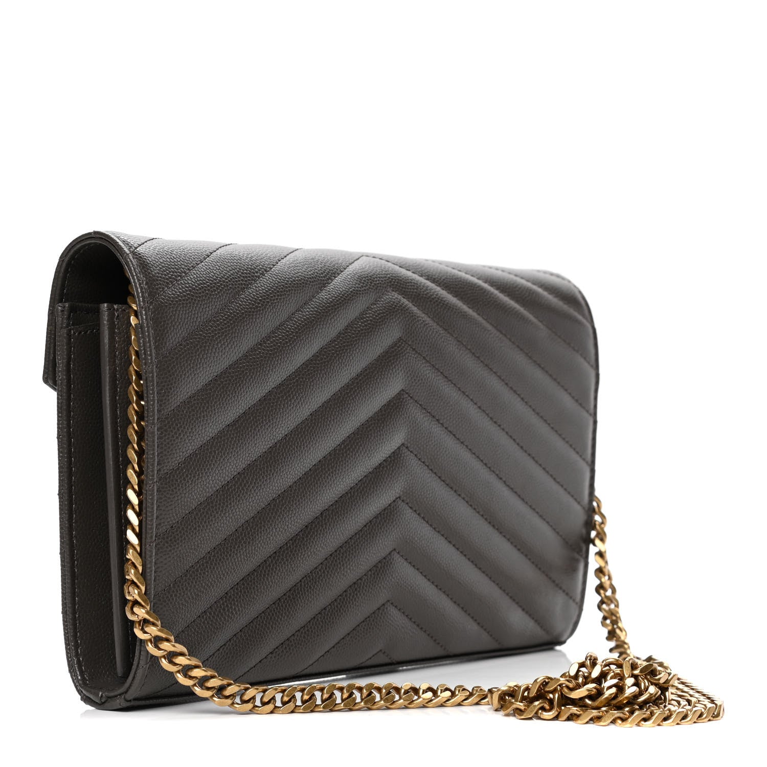 Saint Laurent Grain De Poudre Matelasse Chevron Monogram Chain Wallet Pebble 2 of 4