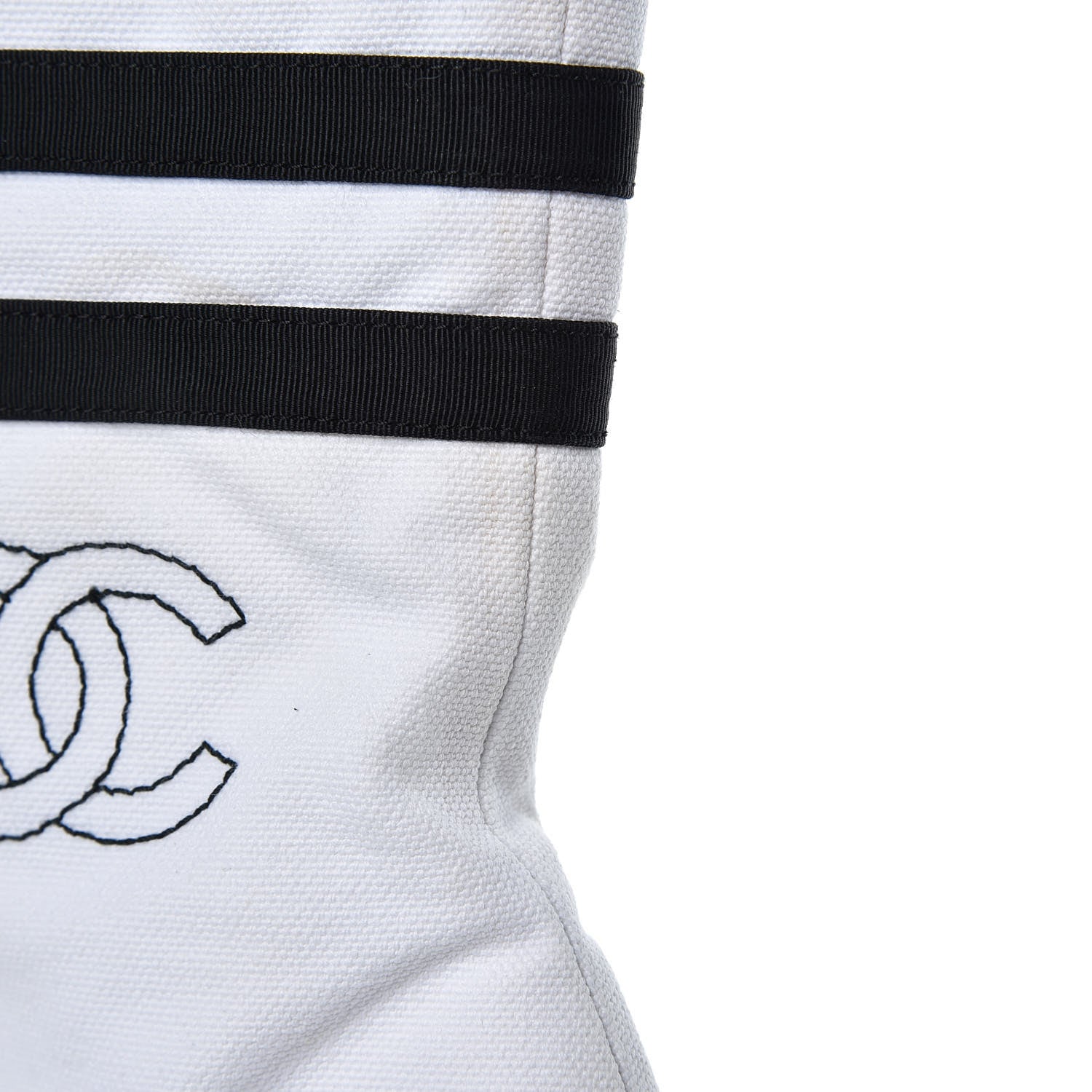Chanel Canvas Lace Up Wedge Boots 37.5 White Black 10 of 13