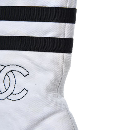Chanel Canvas Lace Up Wedge Boots 37.5 White Black 10 of 13
