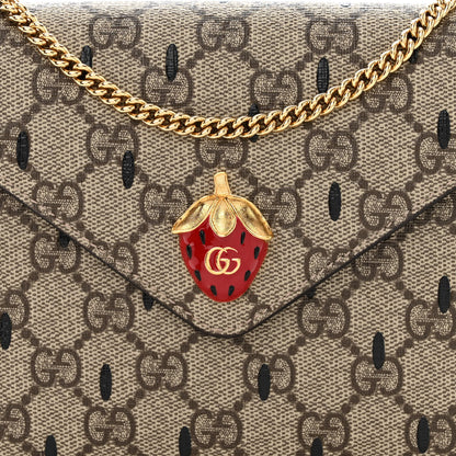 Gucci GG Supreme Monogram Strawberry Seed Textured Dollar Calfskin Enamel Double G Strawberry Wallet On Chain Beige Ebony Black New Acero Hibiscus Red 8 of 10