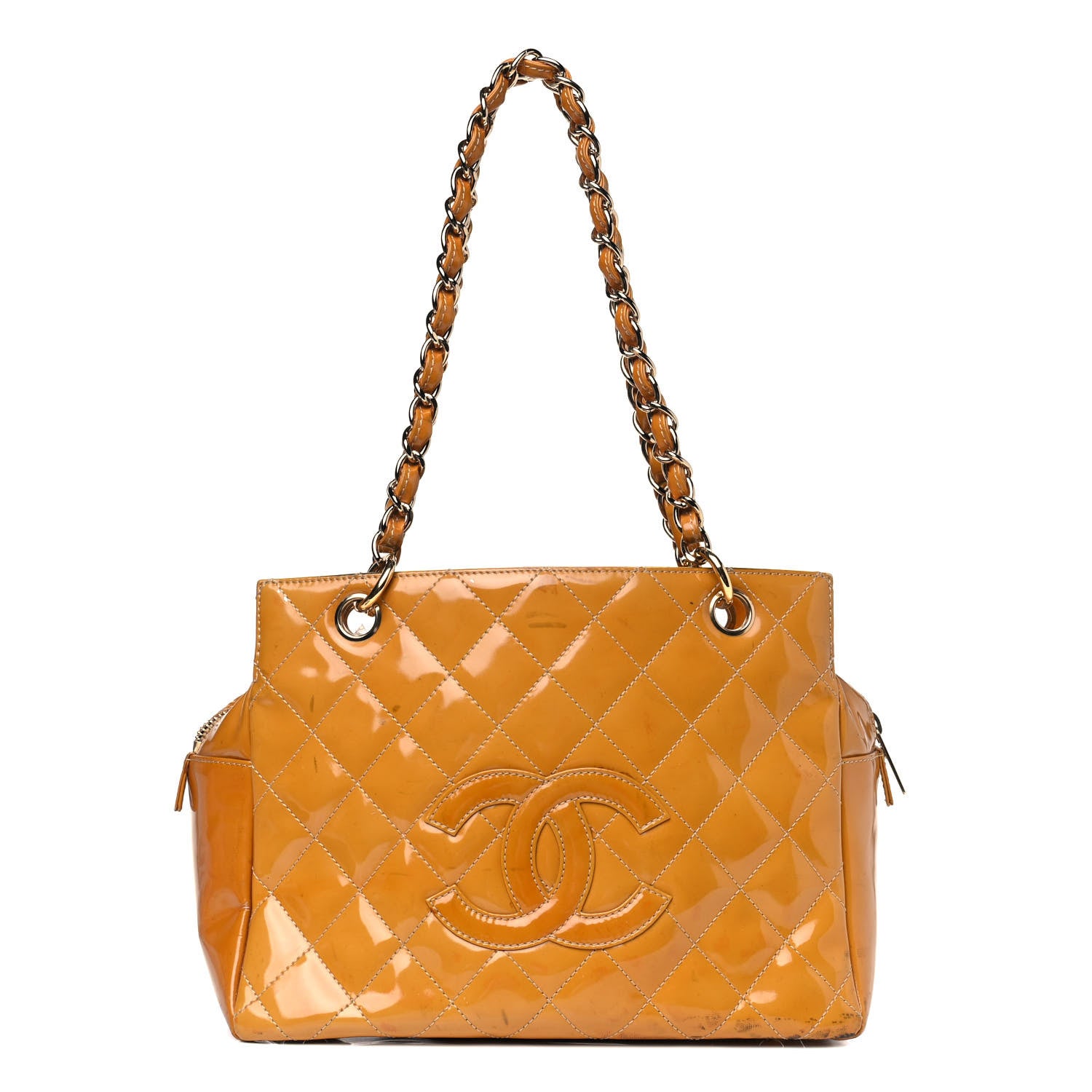 Chanel Patent Quilted Petit Timeless Shopping Tote PTT Yellow 1 of 19