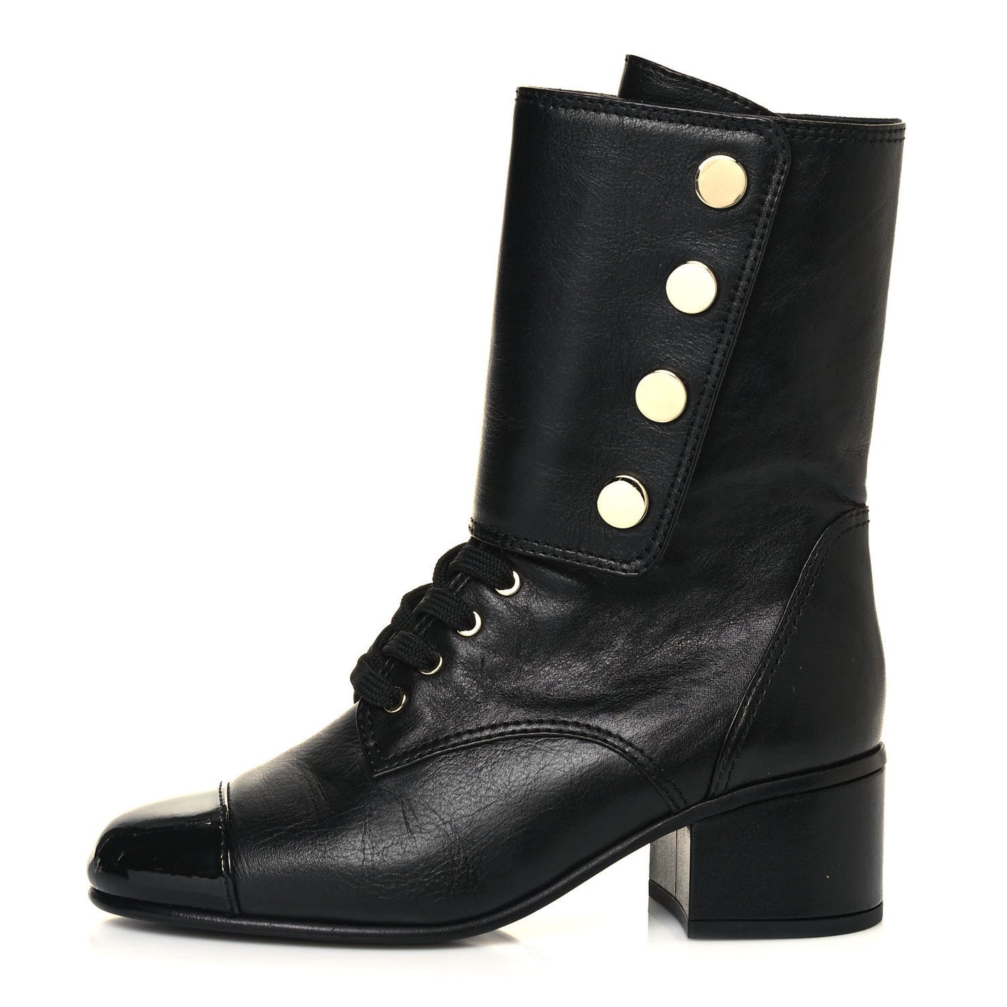Calfskin Patent Cap Toe Boots 36.5 Black
