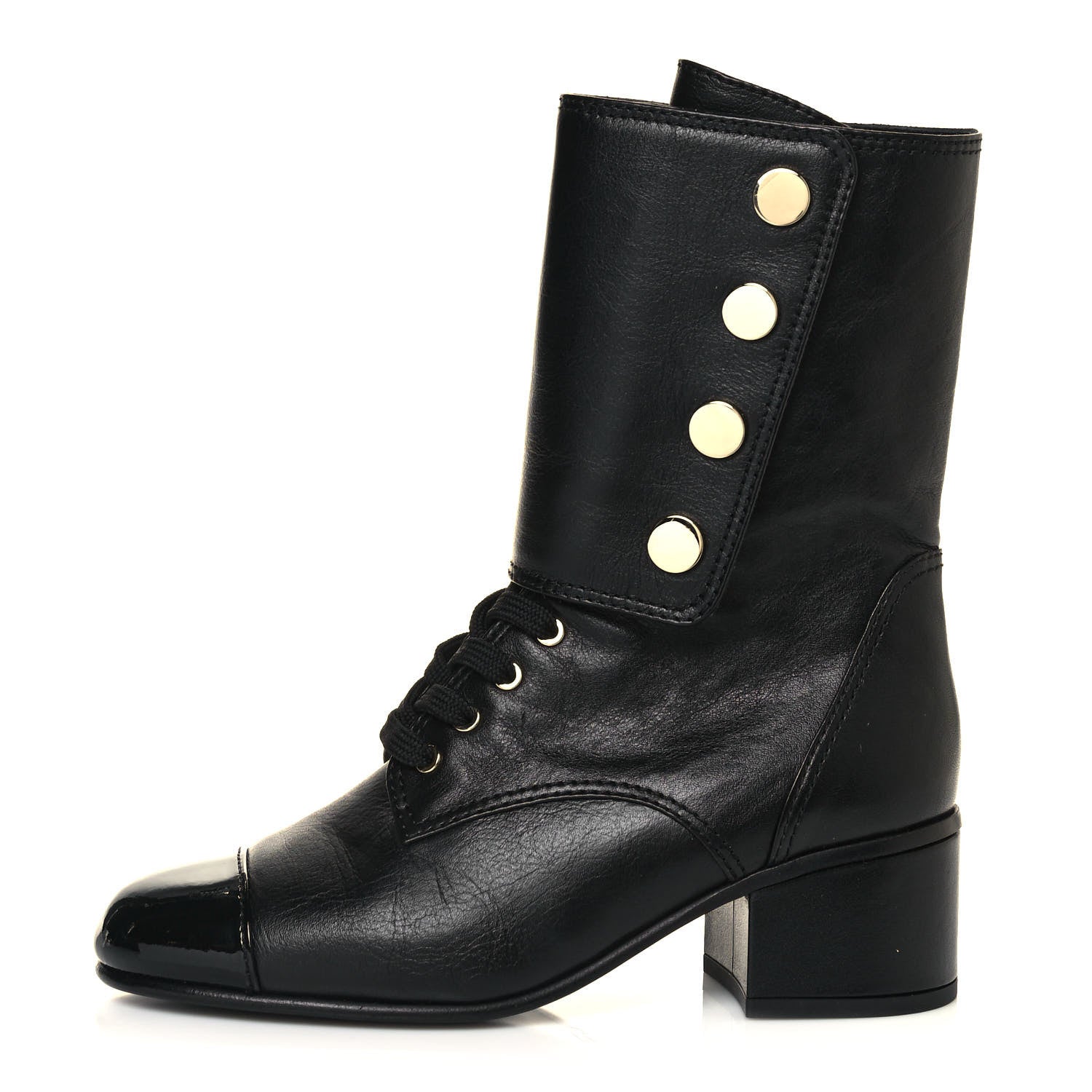 Chanel Calfskin Patent Cap Toe Boots 36.5 Black 1 of 9