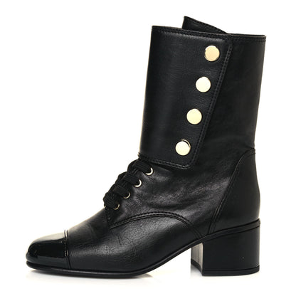 Chanel Calfskin Patent Cap Toe Boots 36.5 Black 1 of 9