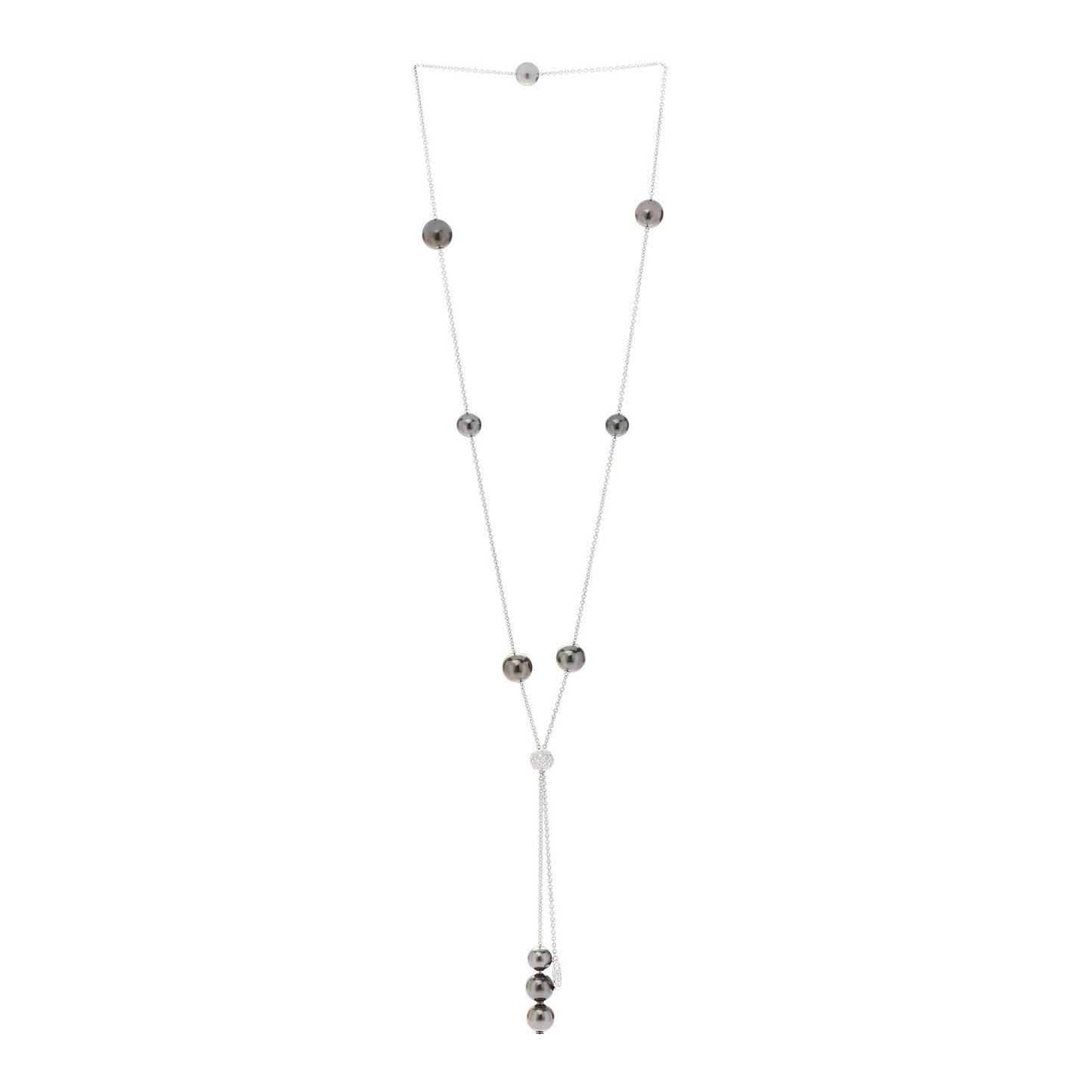 18K White Gold Diamond Black South Sea Pearl 8.4-10.9mm Pearls In Motion Necklace
