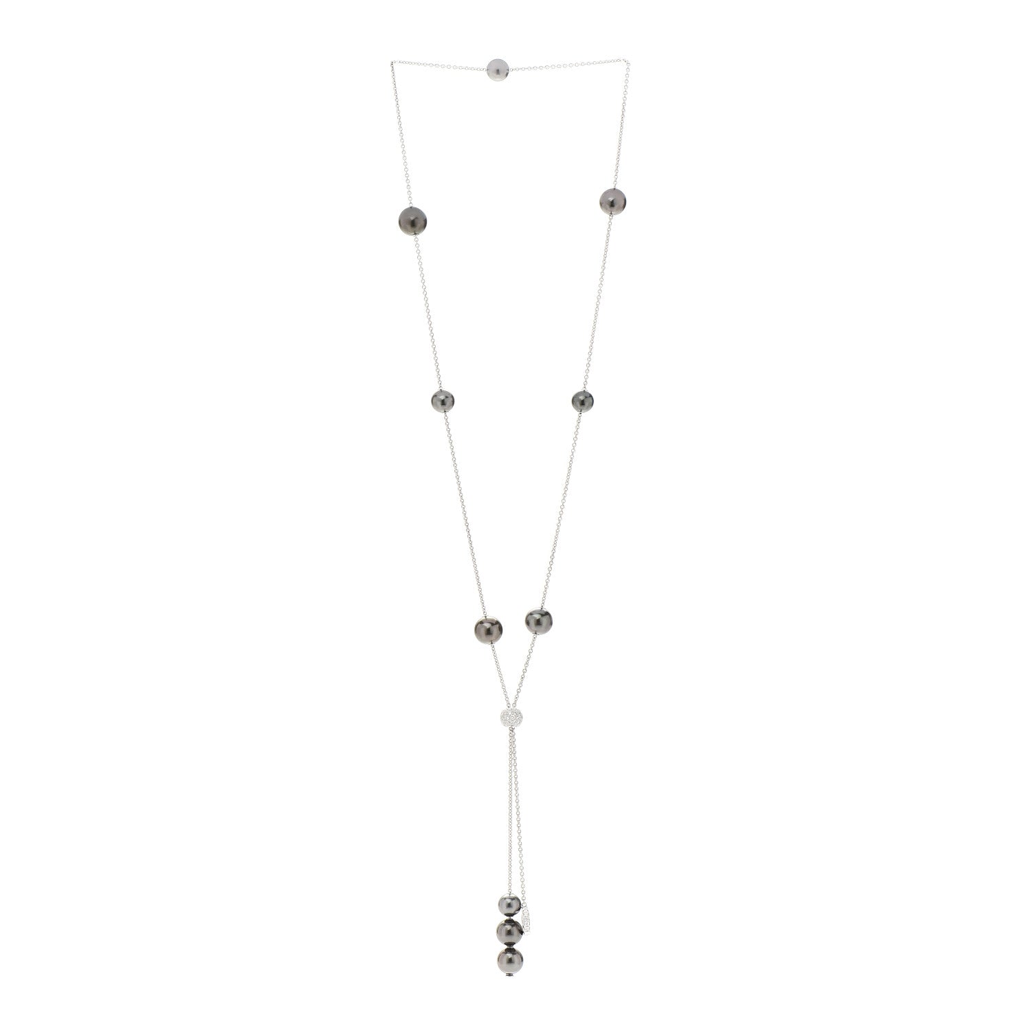 Mikimoto 18K White Gold Diamond Black South Sea Pearl 8.4-10.9mm Pearls In Motion Necklace 3 of 5