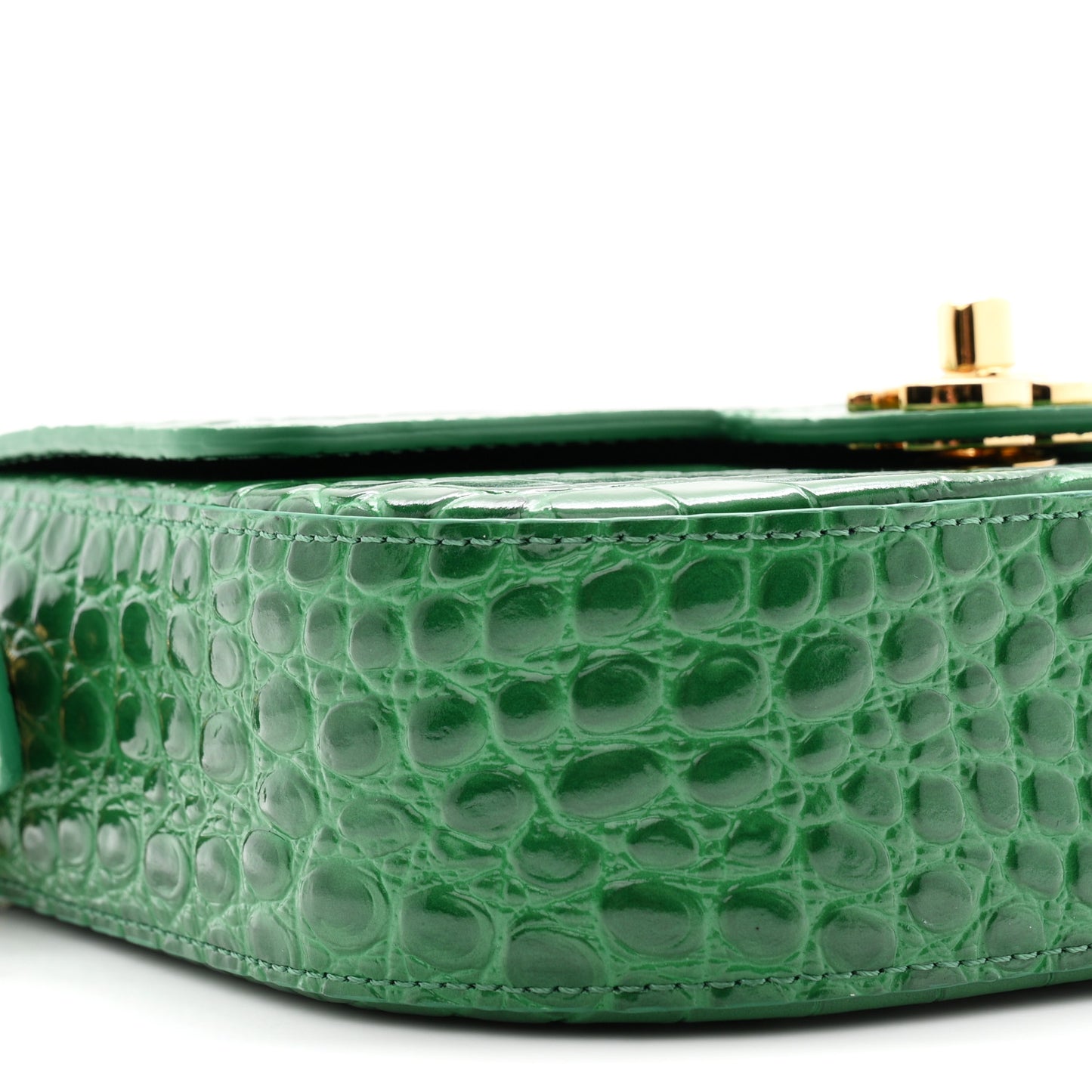 Calfskin Crocodile Embossed Turn Around Mini Flap Green