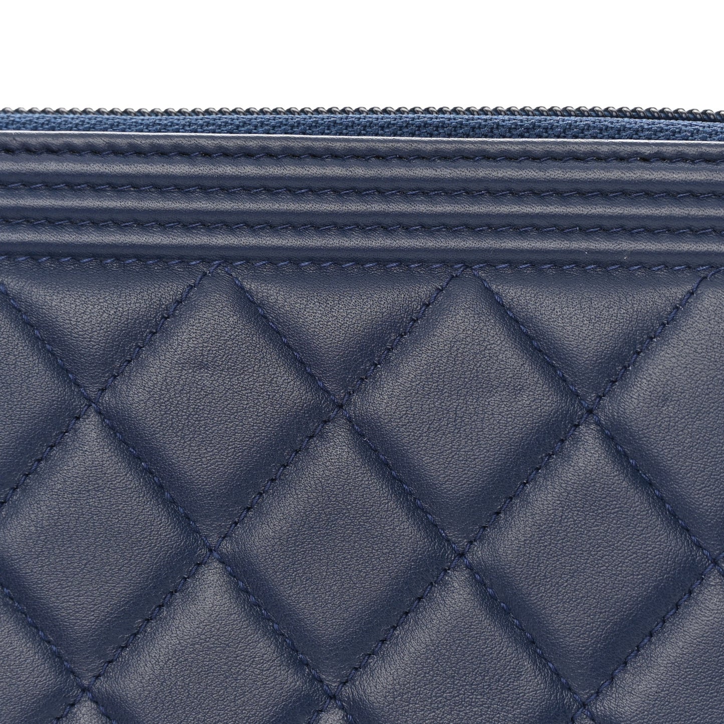 Lambskin Quilted Boy Zip Around Wallet Blue