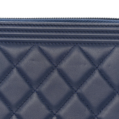 Chanel Lambskin Quilted Boy Zip Around Wallet Blue 13 of 13