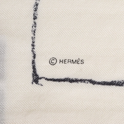 Hermes Cashmere Silk Pirouette au Galop Shawl 140 Blanc Noir Gris 3 of 7