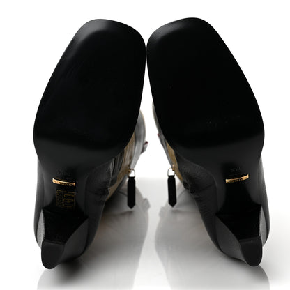 Gucci Calfskin Wrinkled Kid Diagonal Striped Zumi Knee Boots 38.5 Black Beige Romantic Cherry 5 of 9