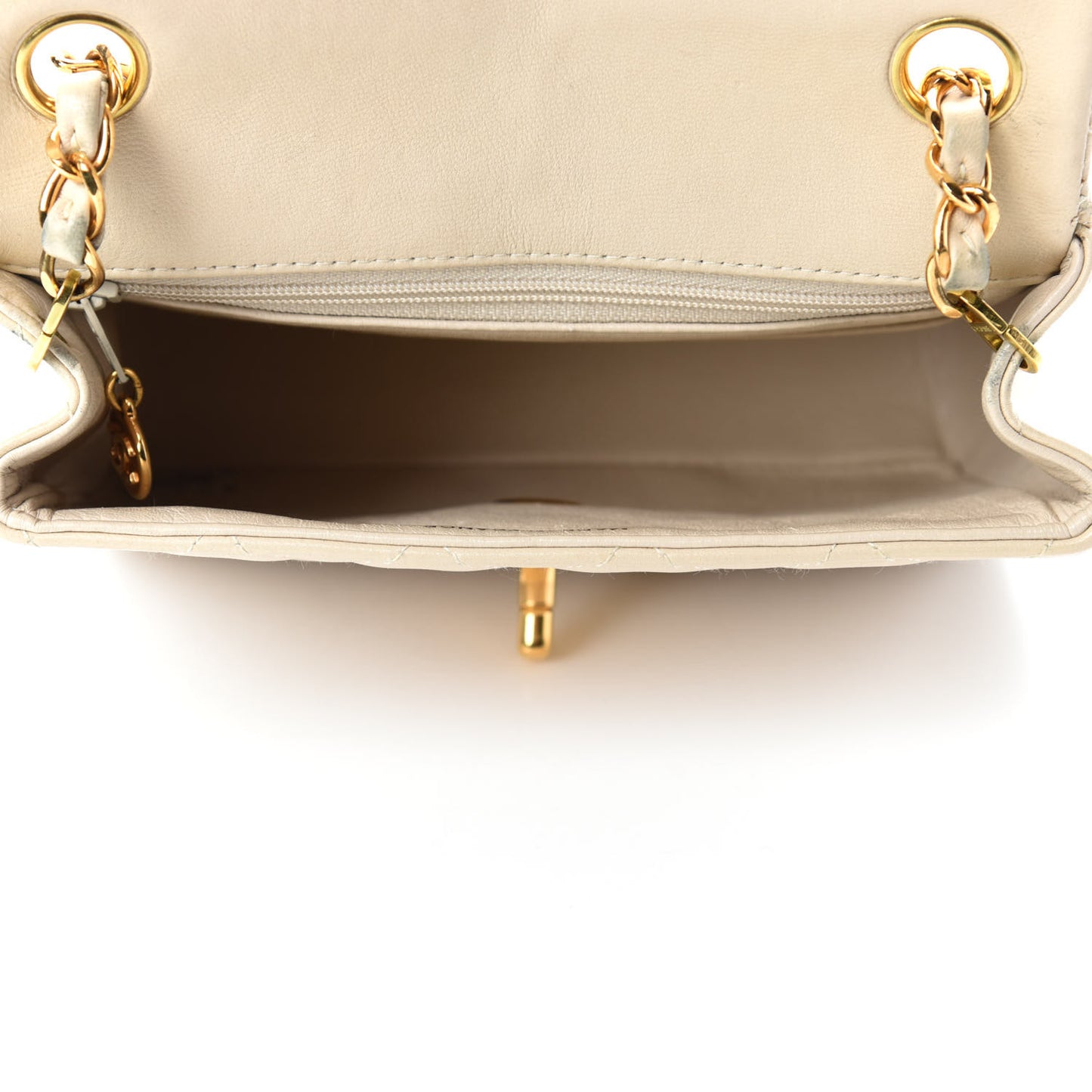 Lambskin Quilted Mini Square Flap Beige