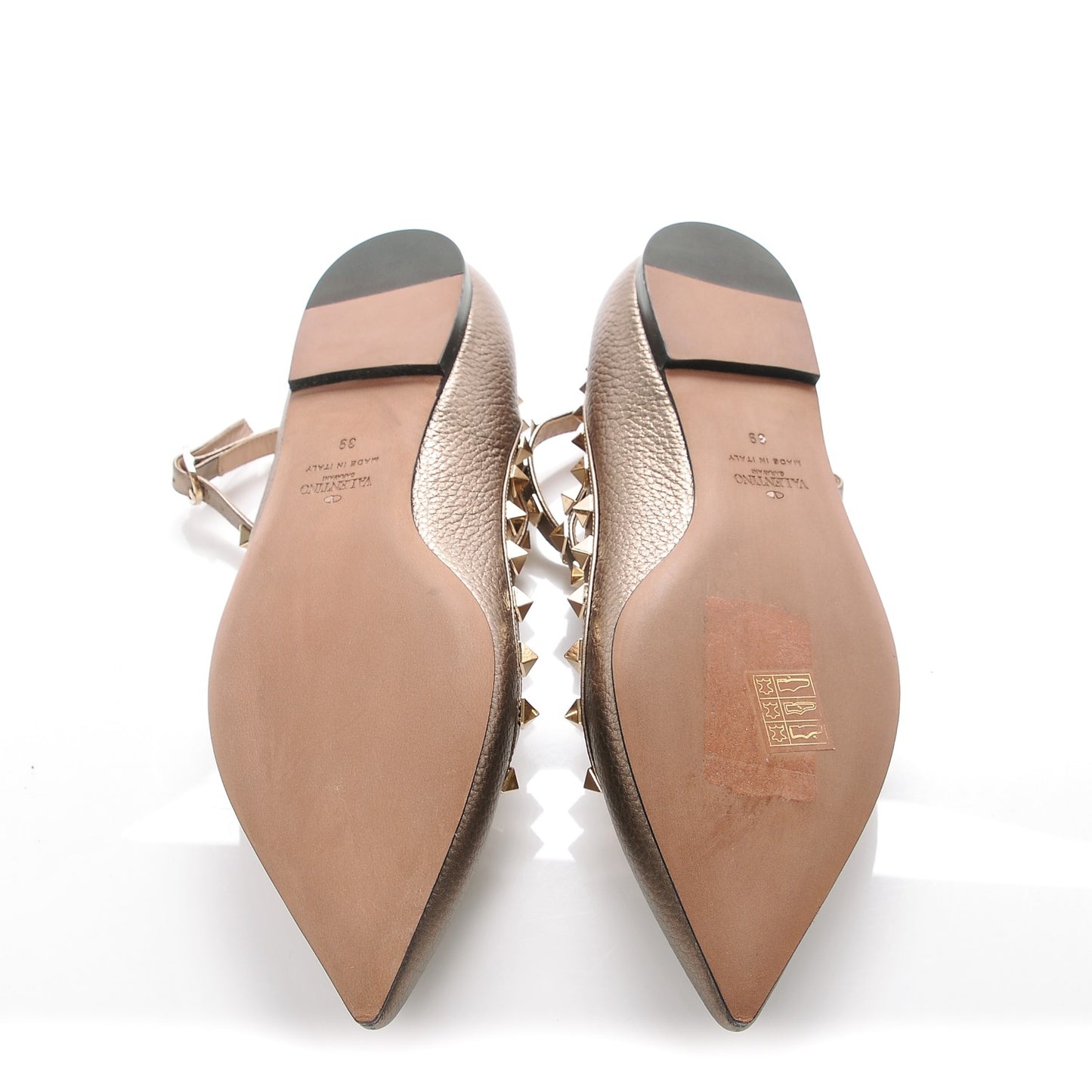 Metallic Pebbled Calfskin Rockstud Cage Ballerina Flats 39 Sasso