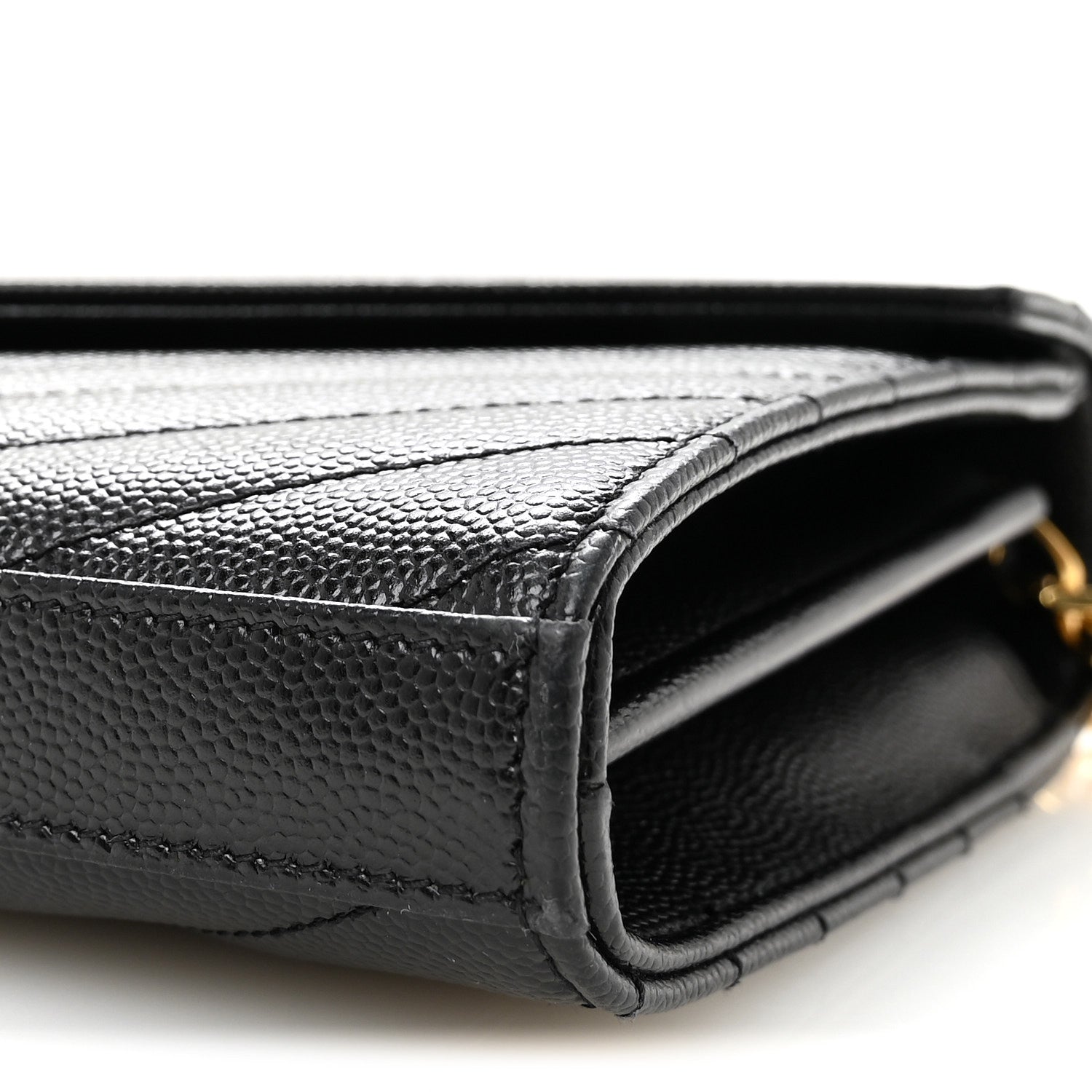 Saint Laurent Grain De Poudre Matelasse Chevron Monogram Chain Wallet Black 10 of 10